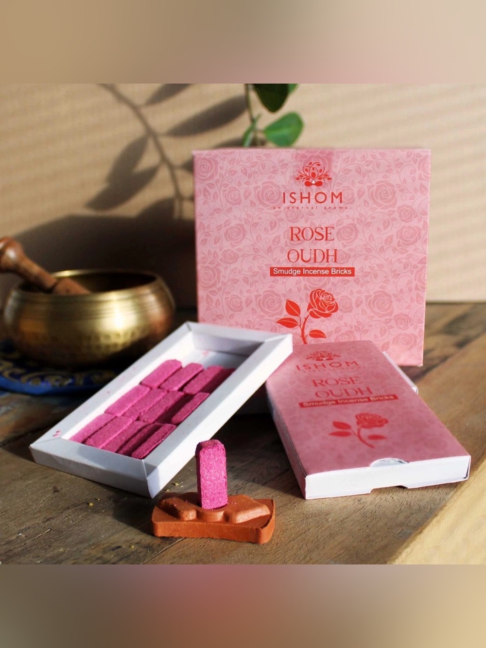 ISHOM Rose Oudh Smudge Incense Bricks Aromatherapy Meditation Yoga pink healing